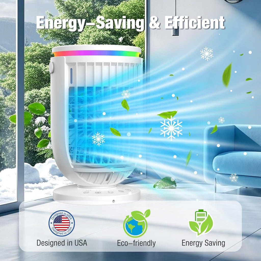 Portable Air Conditioners,Personal Mini Air Conditioner Fan with 3 Speeds,7 Colors Night Light