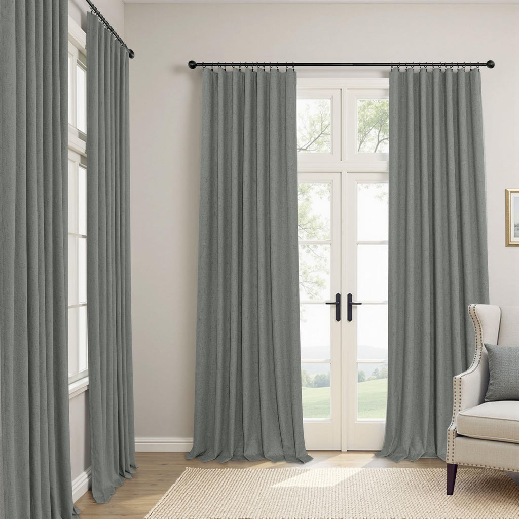Dark Grey Thermal Curtains 54 Inch Length Thick Linen Textured Dining Room Darkening Blackout Insulated Insulating
