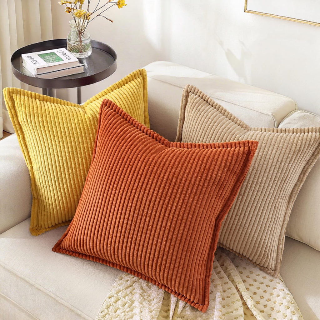 Fall Corduroy Rust Throw Pillow Covers 22x22 Set of 2