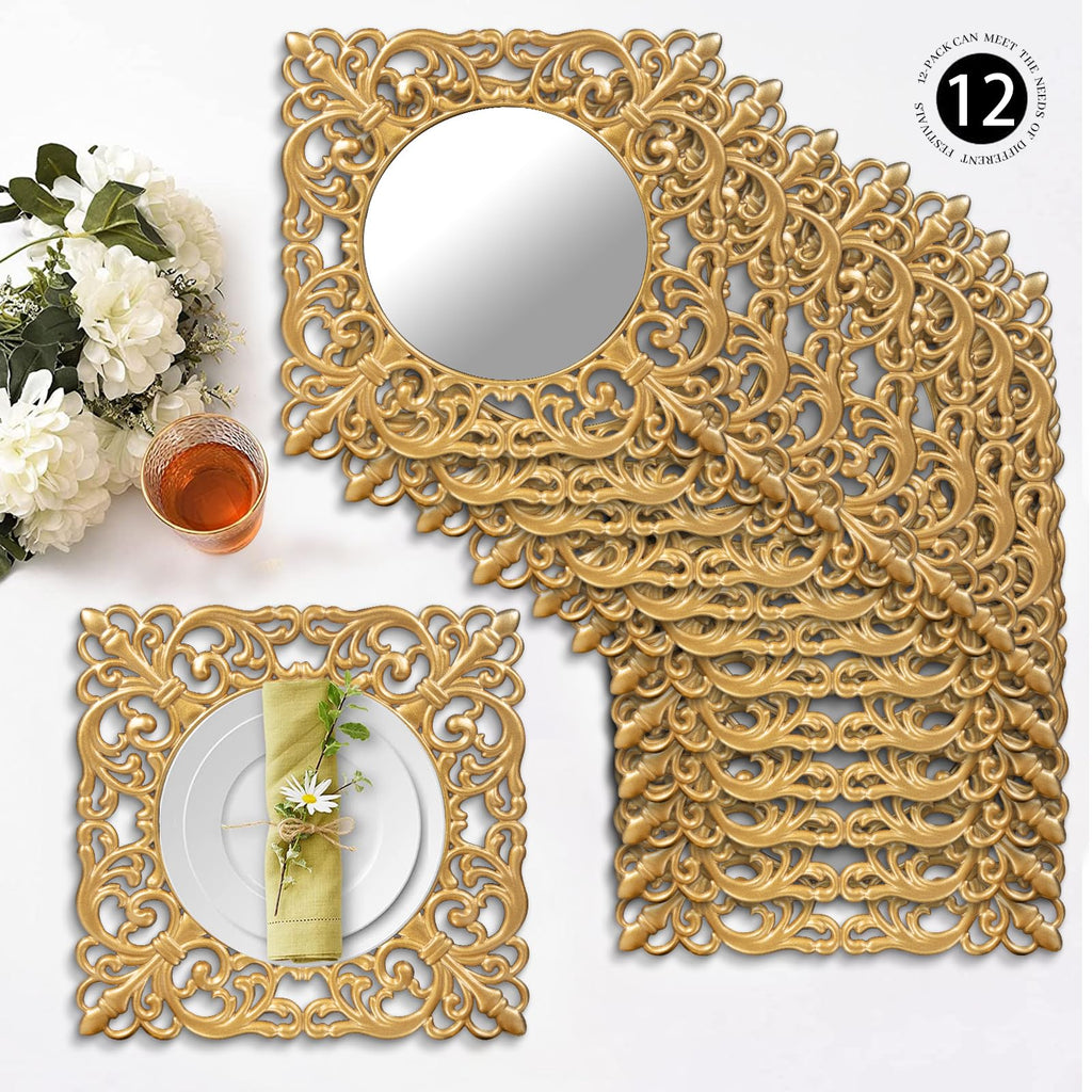 12" Set of 6, Mirror Square Plate Chargers
