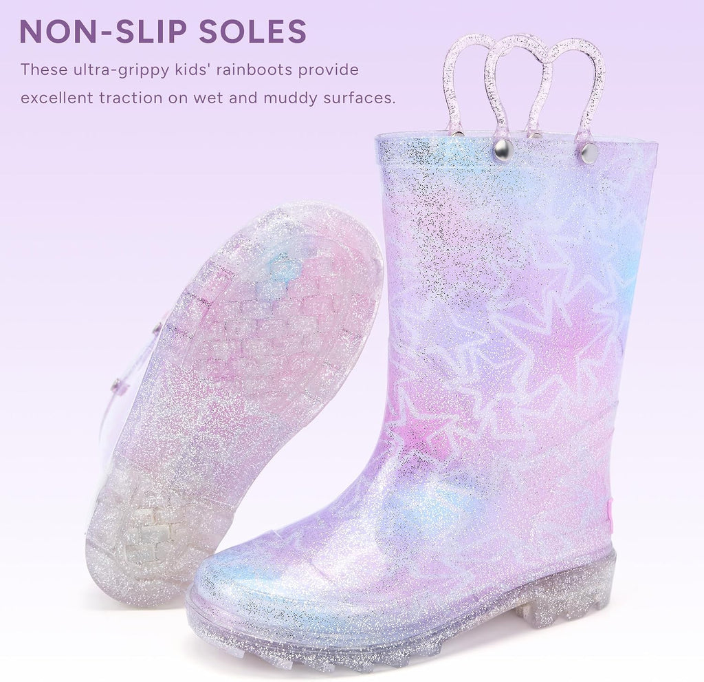 Girls Light Up Rain Boots for Toddler Kids Glitter Boots