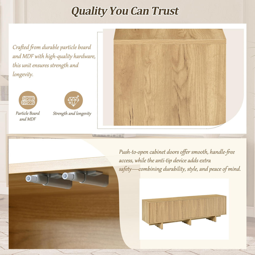 70'' Farmhouse TV Stand for TVs up to 75", Natural Media Console