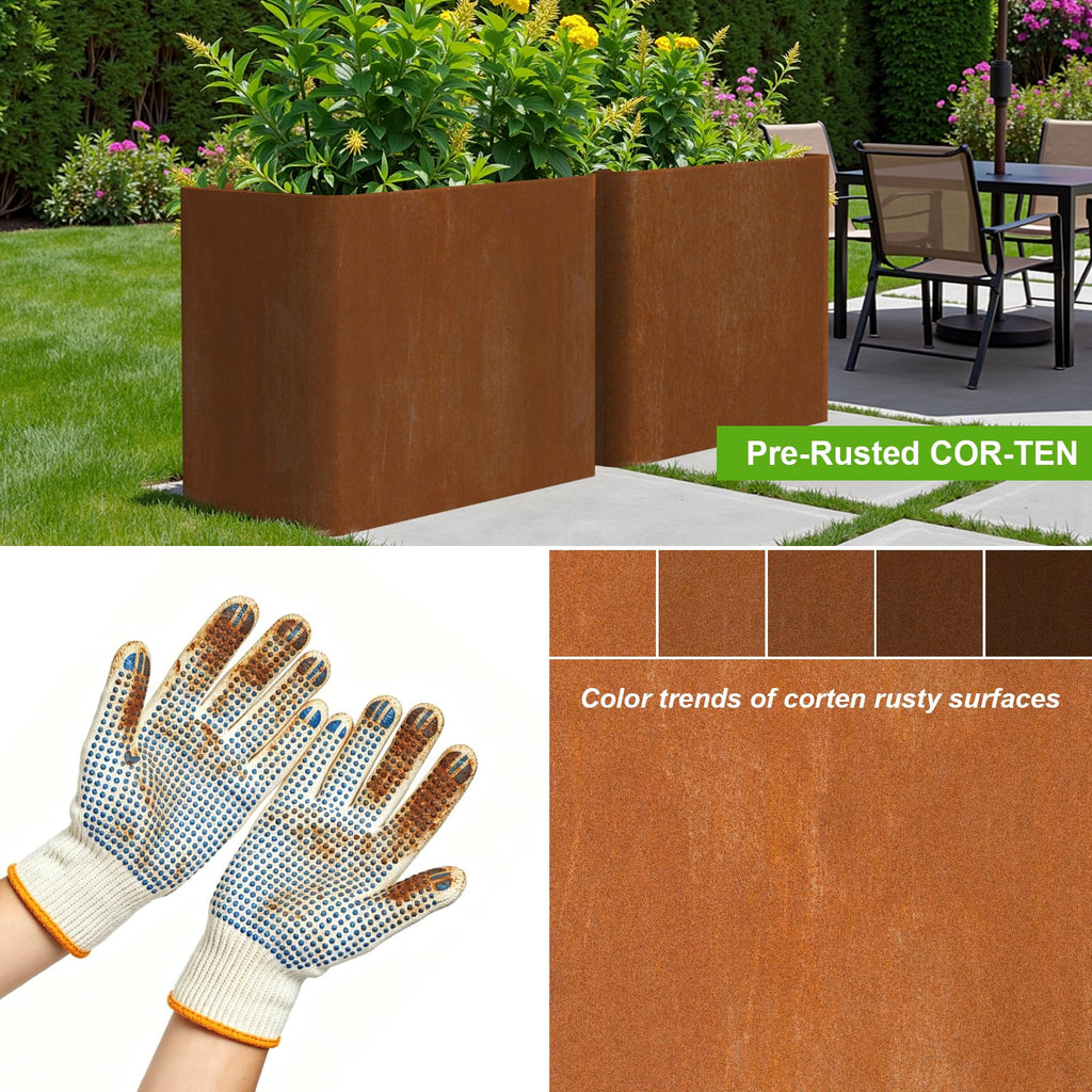 Corten Steel Planter Box 36" L x 15" W x 24" H, Heavy Duty Tall Rectangle Planter Box with Removable Insert Shelves &