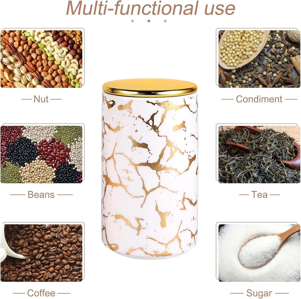 Ceramic Canister Set Countertop - A Kitchen Canisters with Tiered Shelf, Airtight Countertop Flour and Sugar - Set of 3