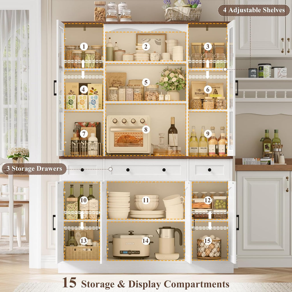 74.8" Tall Pantry Cabinet with Microwave Stand, Large Storage Kitchen Hutch with 3 Drawers & Adjustable Shelves
