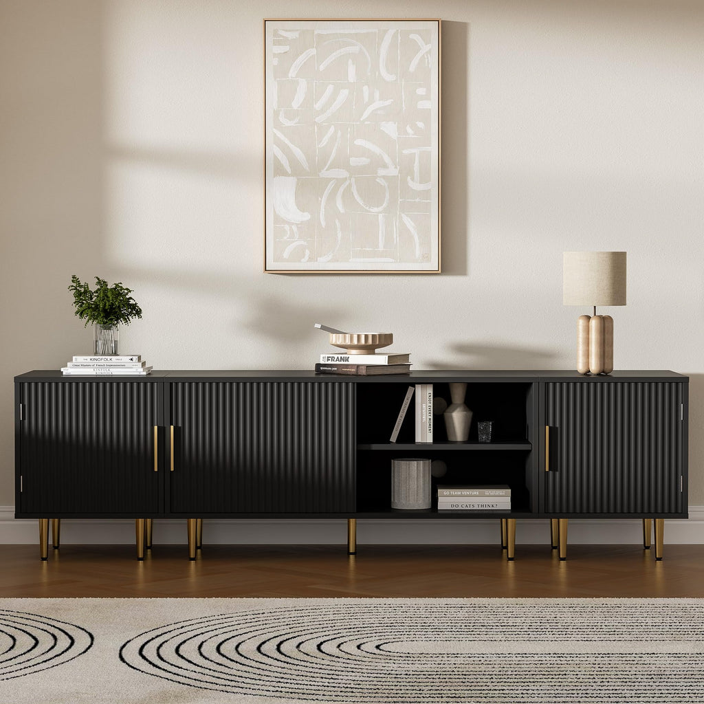 71"Modern Fluted TV Stand for 50/60/70/80 Inch TV, Black