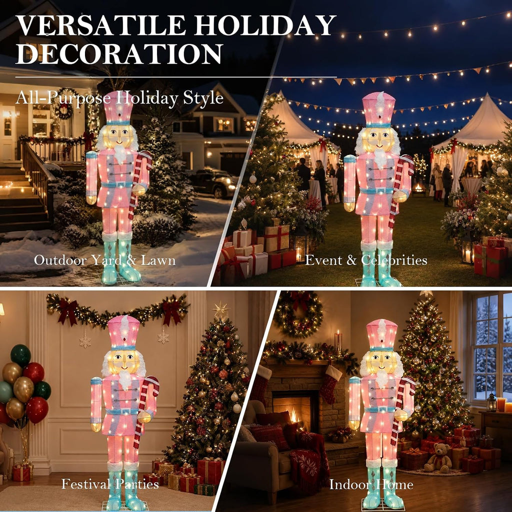 5FT Large Lighted Nutcracker Christmas Decoration Outdoor Pink