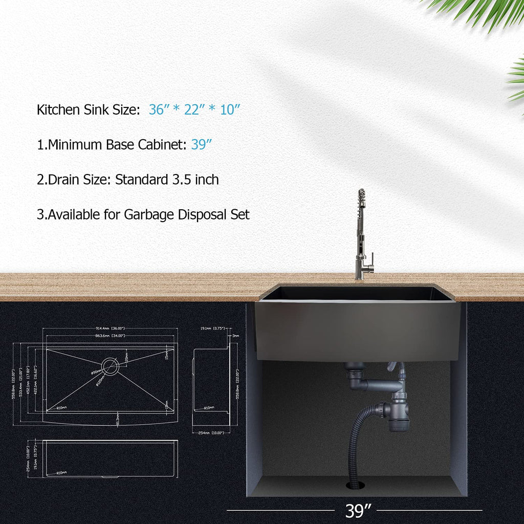 36 Black Farmhouse Sink - 36 Inch Kitchen Sink Ledge Workstation Gunmetal Black 16 Gauge Single Bowl Apron Front Farm