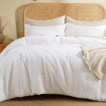 Textured Summer Waffle Weave Comforter Set, White