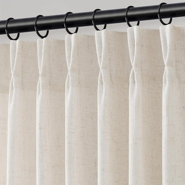 Natural Pleated Thick Linen Curtains 84 Inch Long for Living Room | Ivory Light Filtering Sheer Curtain,Back Tab