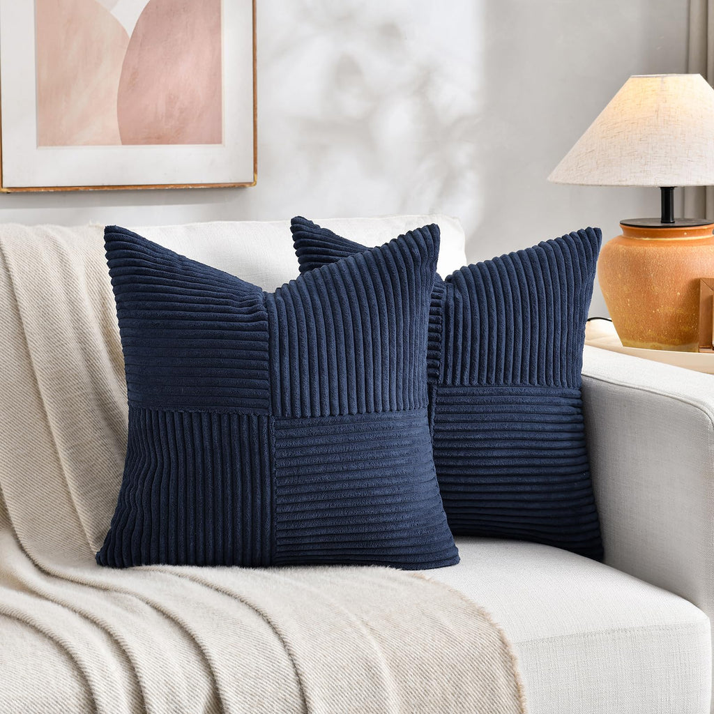 2 Packs Navy Blue Decorative Throw Pillow Covers 20x20 Inch Couch Bed Sofa, Rustic Farmhouse Boho Home Decor, Soft
