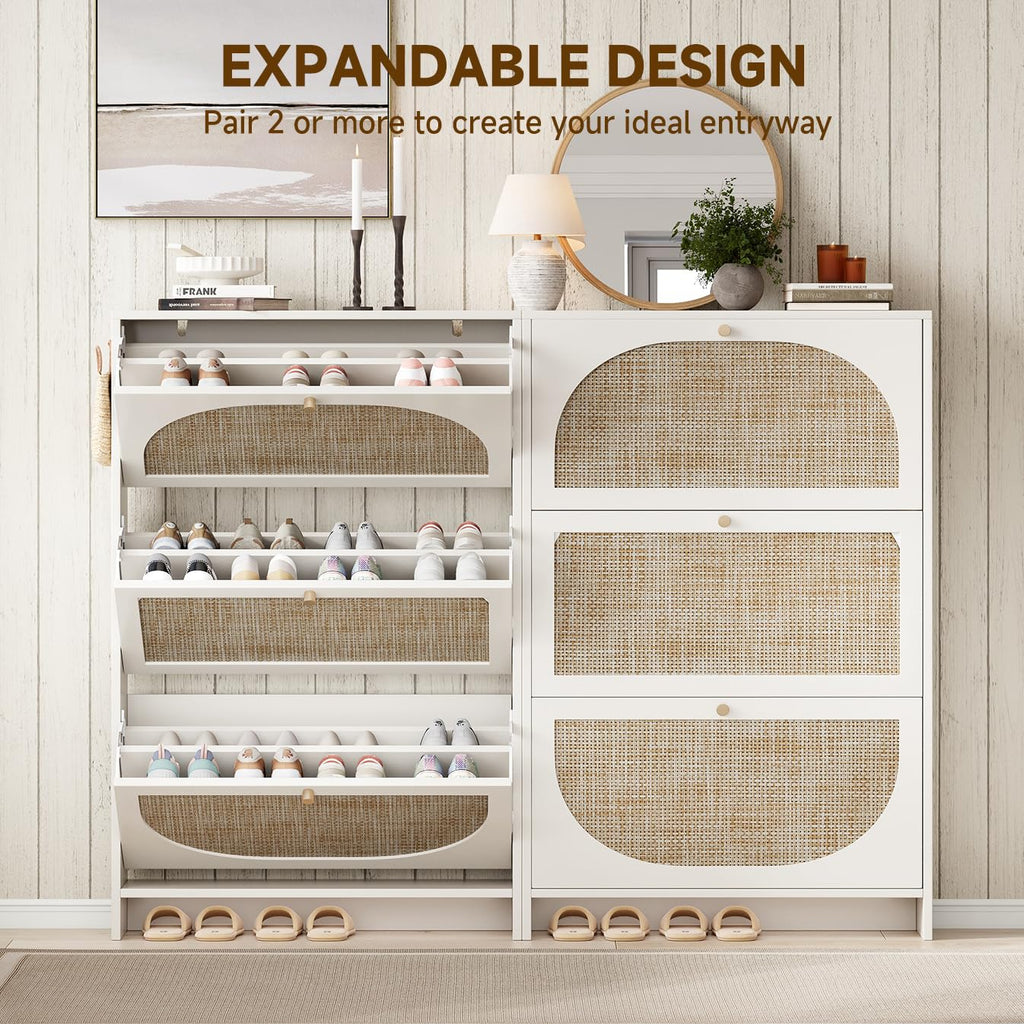 Shoe Cabinet Storage Slim 9.5" Freestanding Floor Base Shoe Storage Cabinet, 3 Flip Drawers with 3-Position