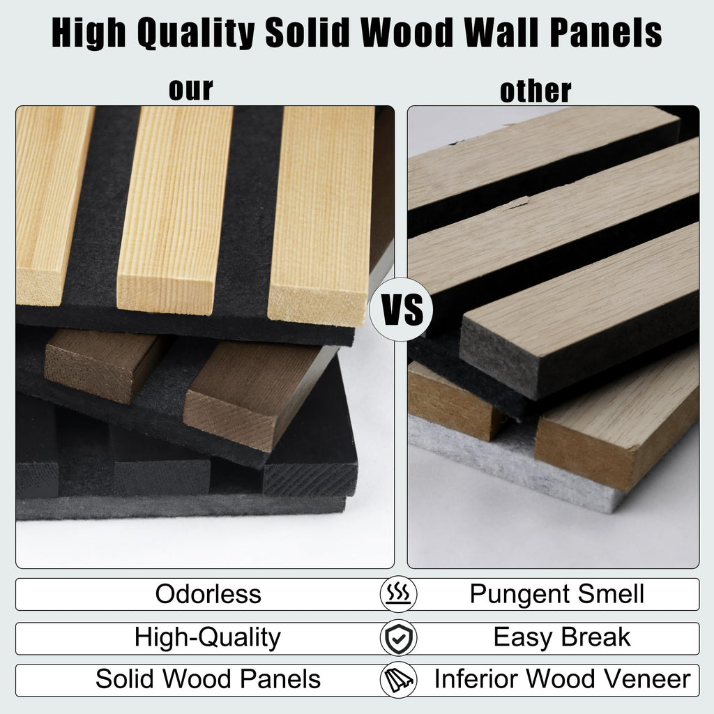 2 Pack Acoustic Solid Wood Wall Panels, 94.49" x 12.6" Soundproof Wall Panels, Wood Slat Wall Panels for Wall Decor