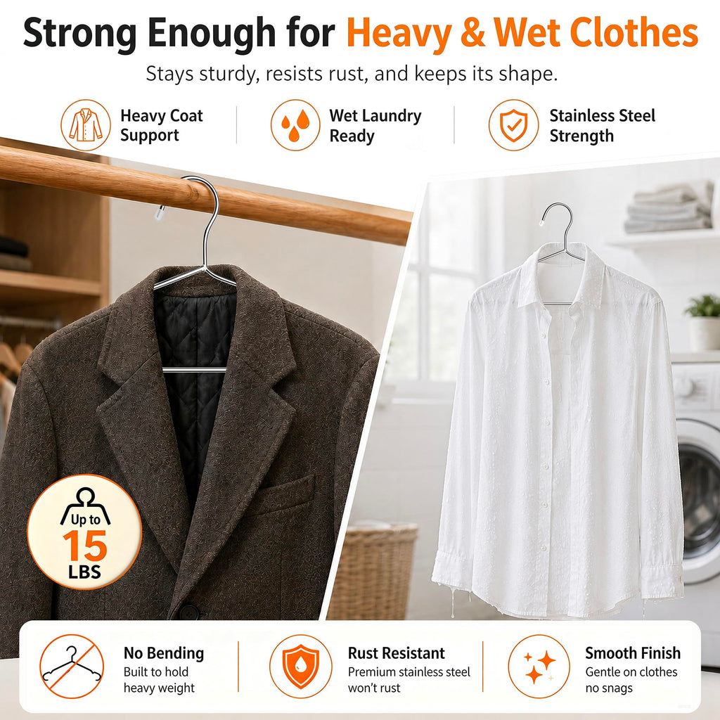 30 Pack Stainless Steel Wire Clothes Hangers, 16.5 in, Silver