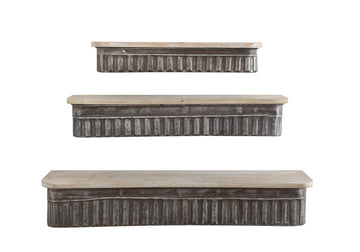3-Piece Metal and Wood Wall Shelves, Distressed Finish