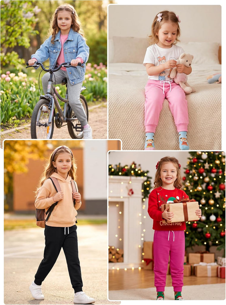 4 Pack Girls' and Toddler Sweatpants Kids Active Jogger Pants