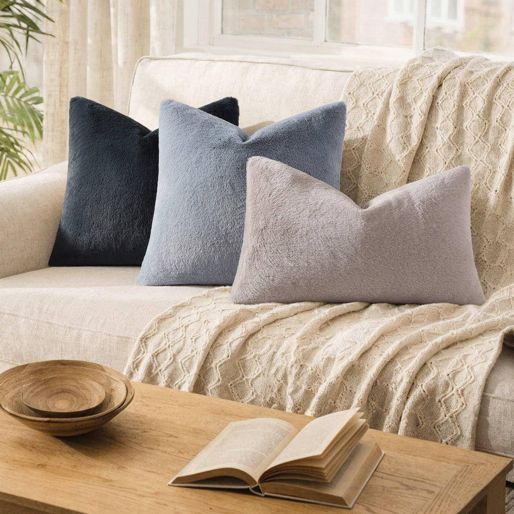 Faux Fur Decorative Throw Pillow Covers 22x22 Set of 2, Ink Blue