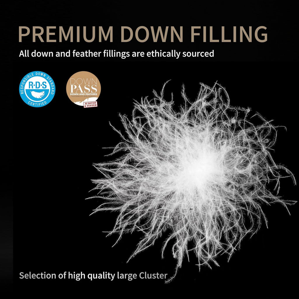 Feather Down Comforter Oversized King, All Season White Duvet Insert, Soft 100% Cotton Luxurious Hotel Bedding