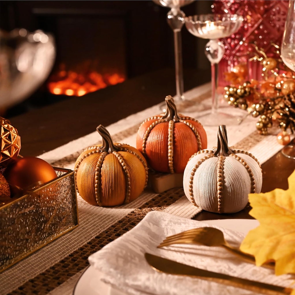Fall Decorations Resin Fall Pumpkin Decor Indoor, Decorative Pumpkins Table Centerpieces Autumn - Set of 3
