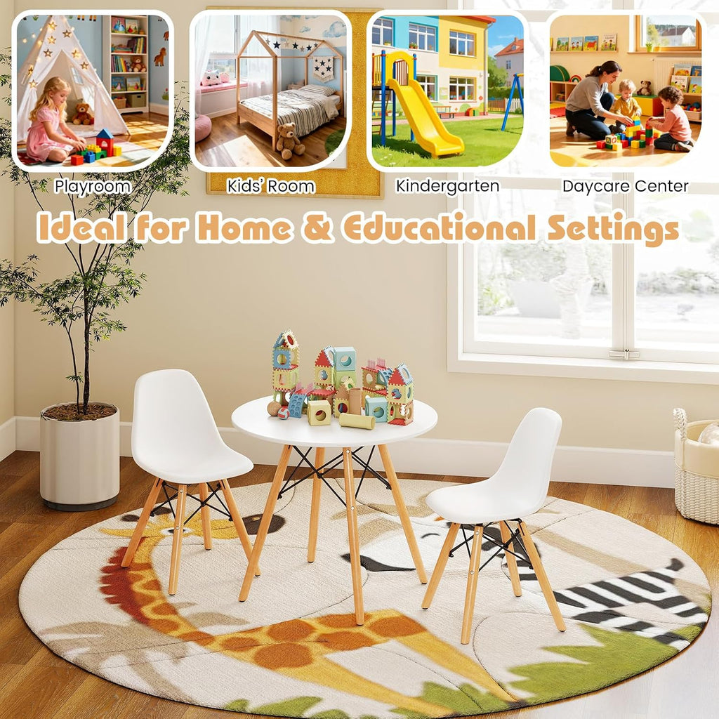 Kids Table and Chairs, 5 PCS Mid-Century Modern Style Kids Activity Set w/Wood Legs, Metal Frame, for Dining Drawing