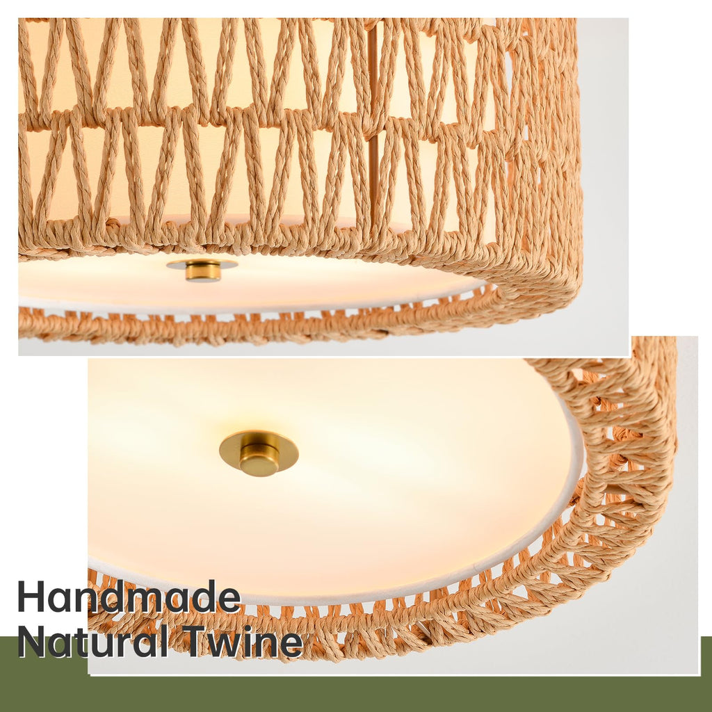 Rattan Ceiling Light 12.6" Boho Ceiling Light Fixture Bohemian