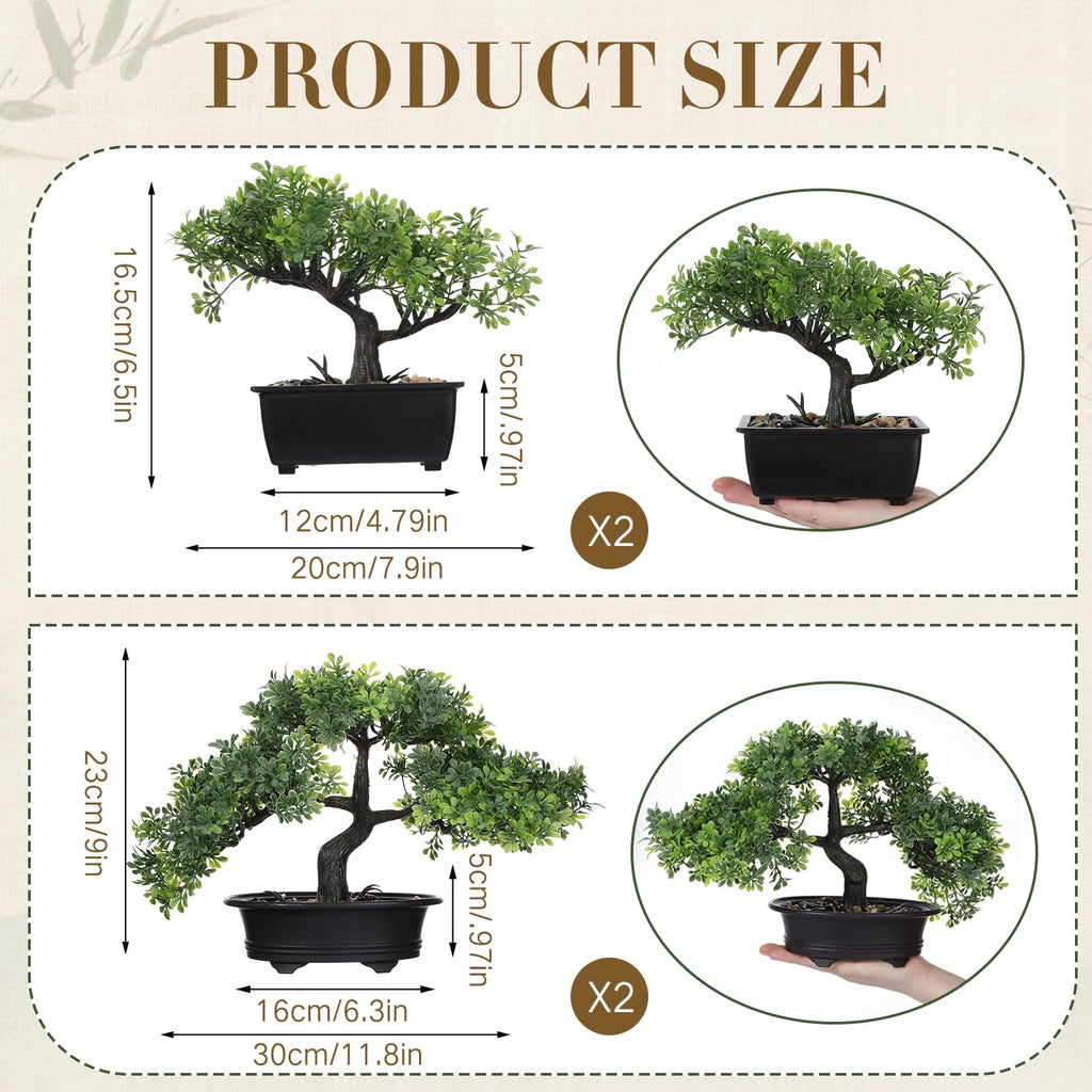4 Pack Artificial Bonsai Tree, Indoor Small Fake Plants in Pots Table Office Desk Bathroom Shelf Bookshelf Bedroom