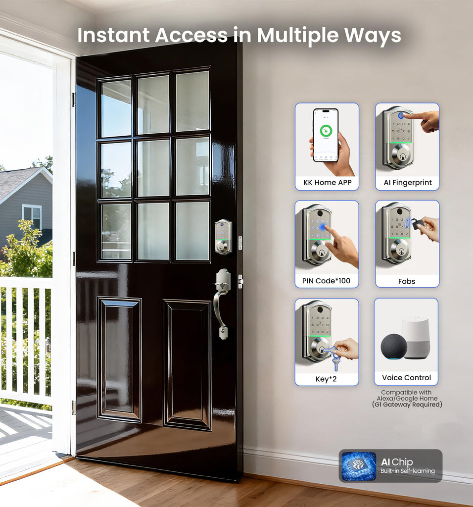8-in-1 Fingerprint Smart Front Door Lock Set, Satin Nickel