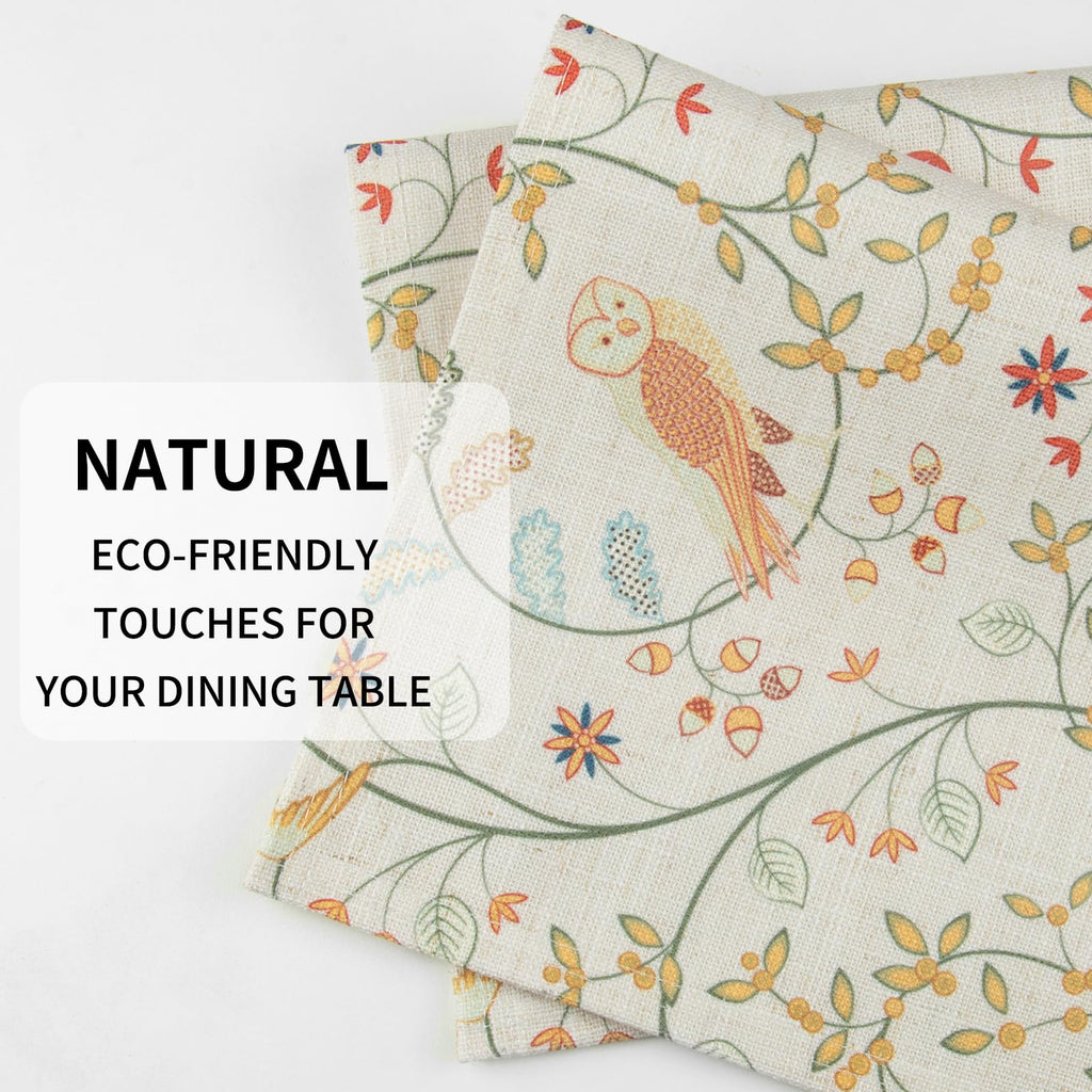 Boho Table Placemats Set of 6, 12"x18" Linen Place Mats, Forest Birds