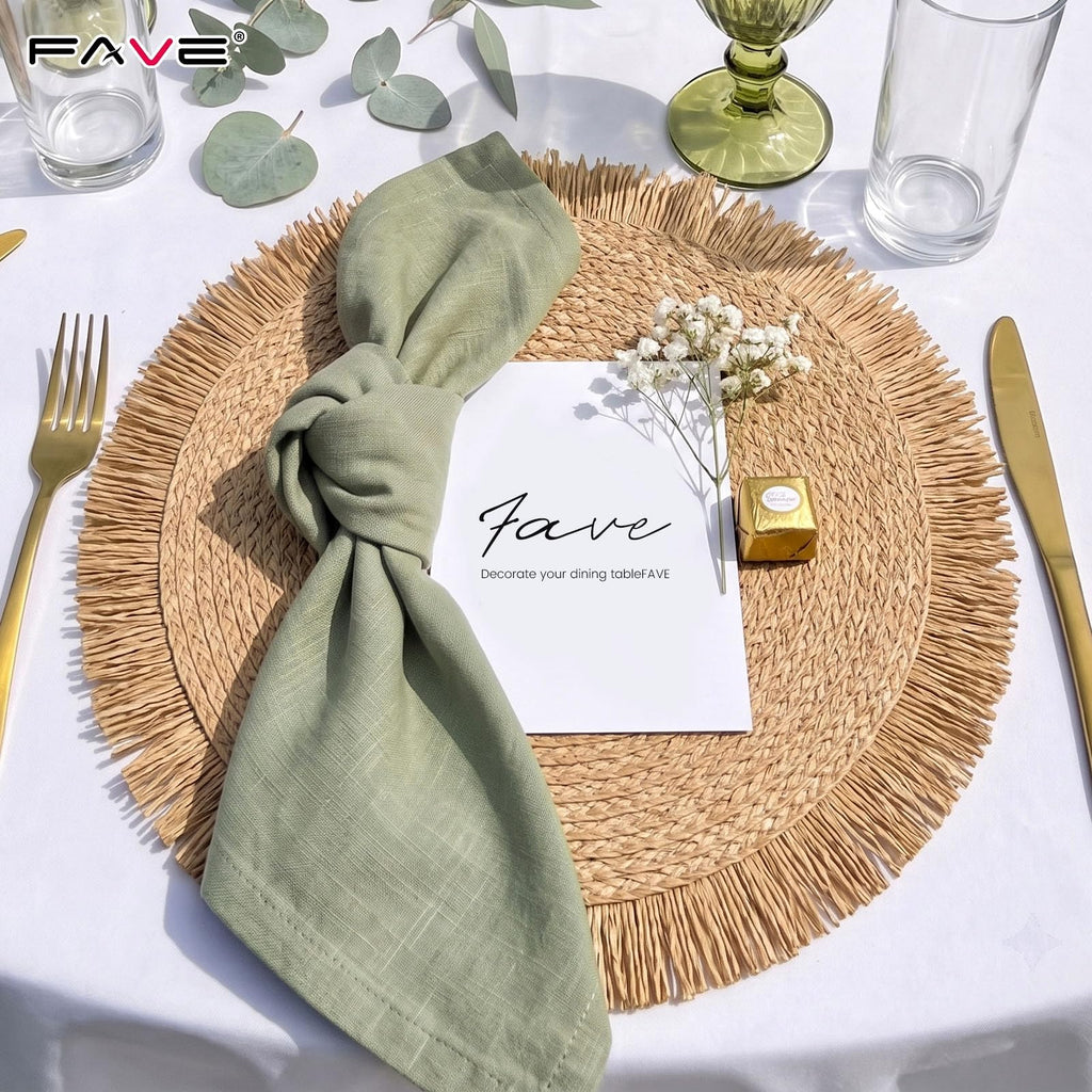 Boho Woven Round Placemats Set of 6 Braided 15 Inch Dining Table Decor