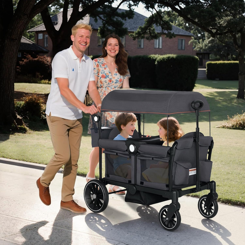 Foldable Wagon Stroller for 2 Kids,Push/Pull Handle Stroller Wagon