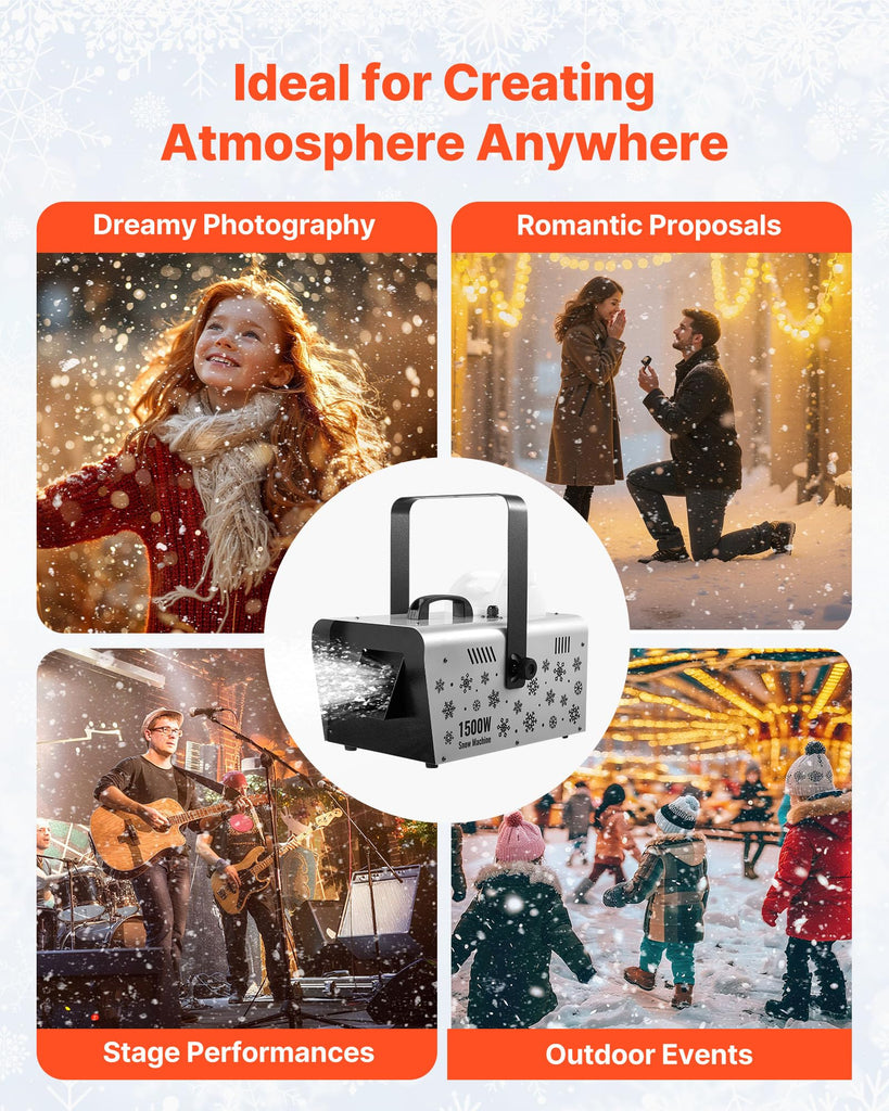 Snow Machine, 1500W Handheld/Hanging Snow Maker By Wireless Remote Control, Portable Snowmaking Machine, High Output