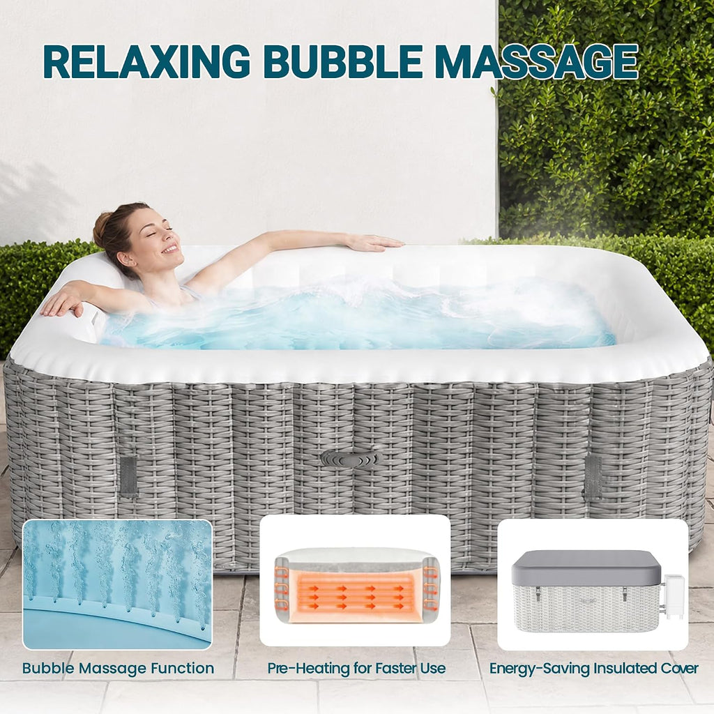 Inflatable Hot Tub for 4-6 Person, Outdoor Hot Tub with 130 Airjets | Portable Filtered Spa with Continuous Heating