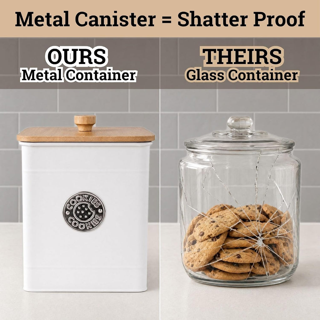 Cookie Jar with Airtight Bamboo Lid, 6"D x 8"H, 1 Gallon Iron Cookie Tin