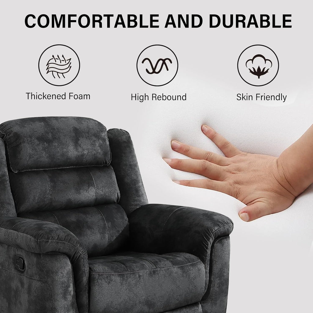 Manual Recliner Chair, Soft Fabric Recliner Sofa with Overstuffed Armrest and Backrest , Grey