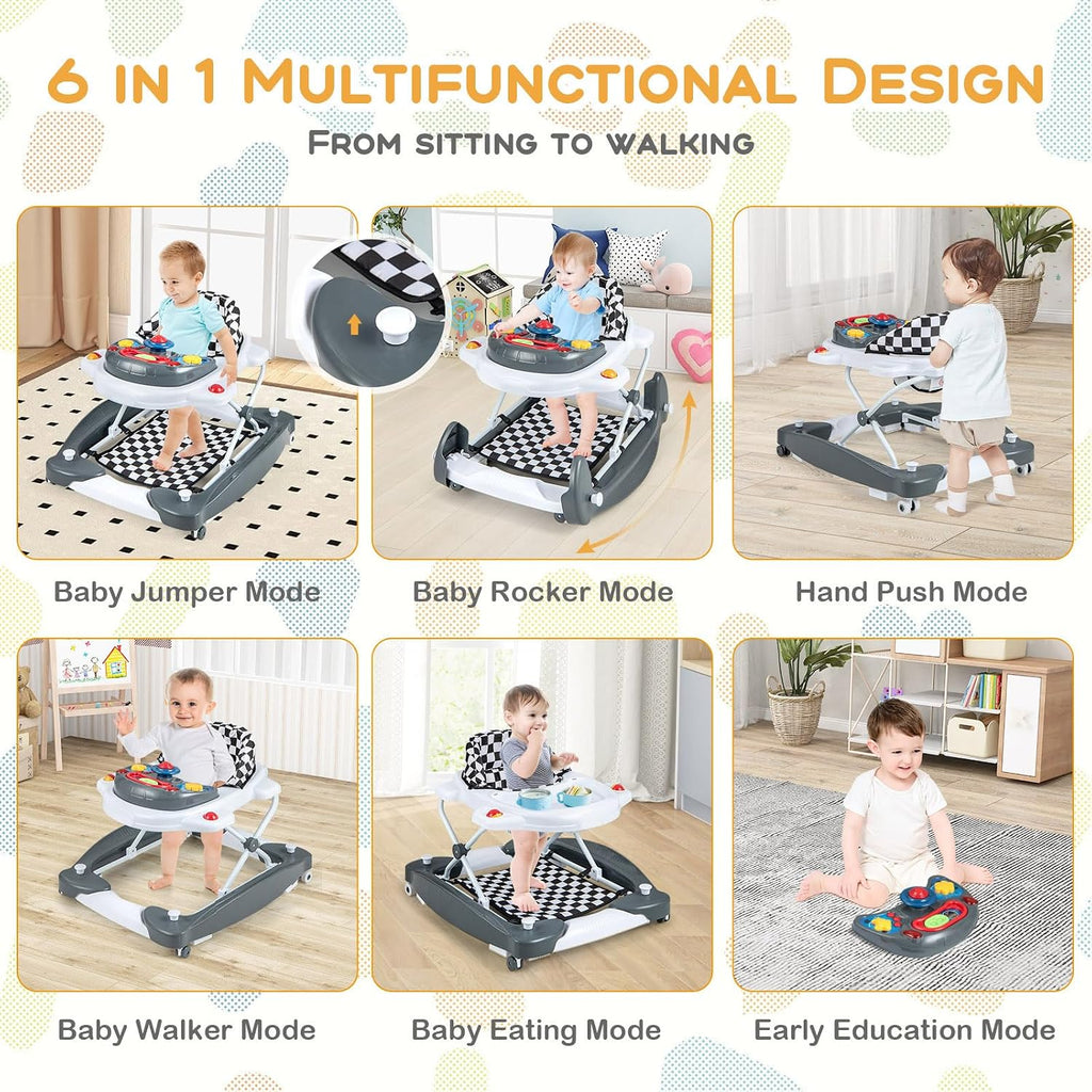 In-1 Baby Walker, Foldable Baby Walker with Wheels, Adjustable Height, Music, Lights, Bouncer & Rocker Mode, Baby