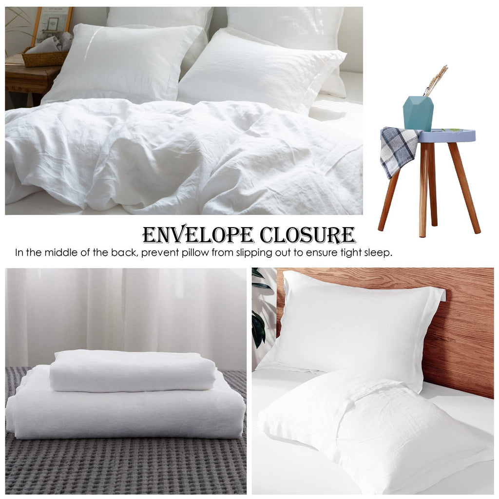 100% Linen Duvet Cover Set 3pcs Basic Style Natural French Washed Flax Solid Color Soft Breathable Farmhouse Bedding