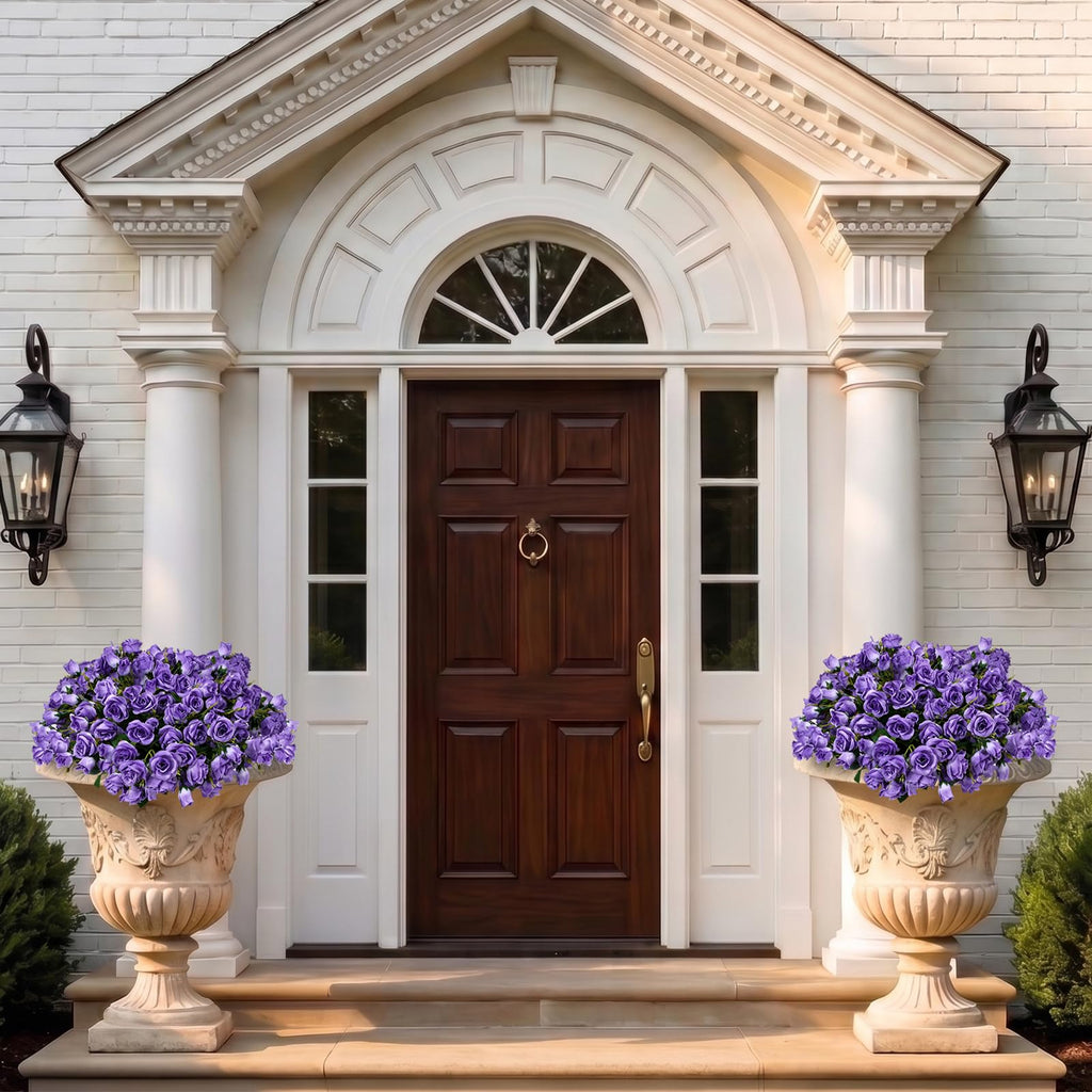 2 Pack Faux Roses Outdoor Potted, Pre-Potted, Purple