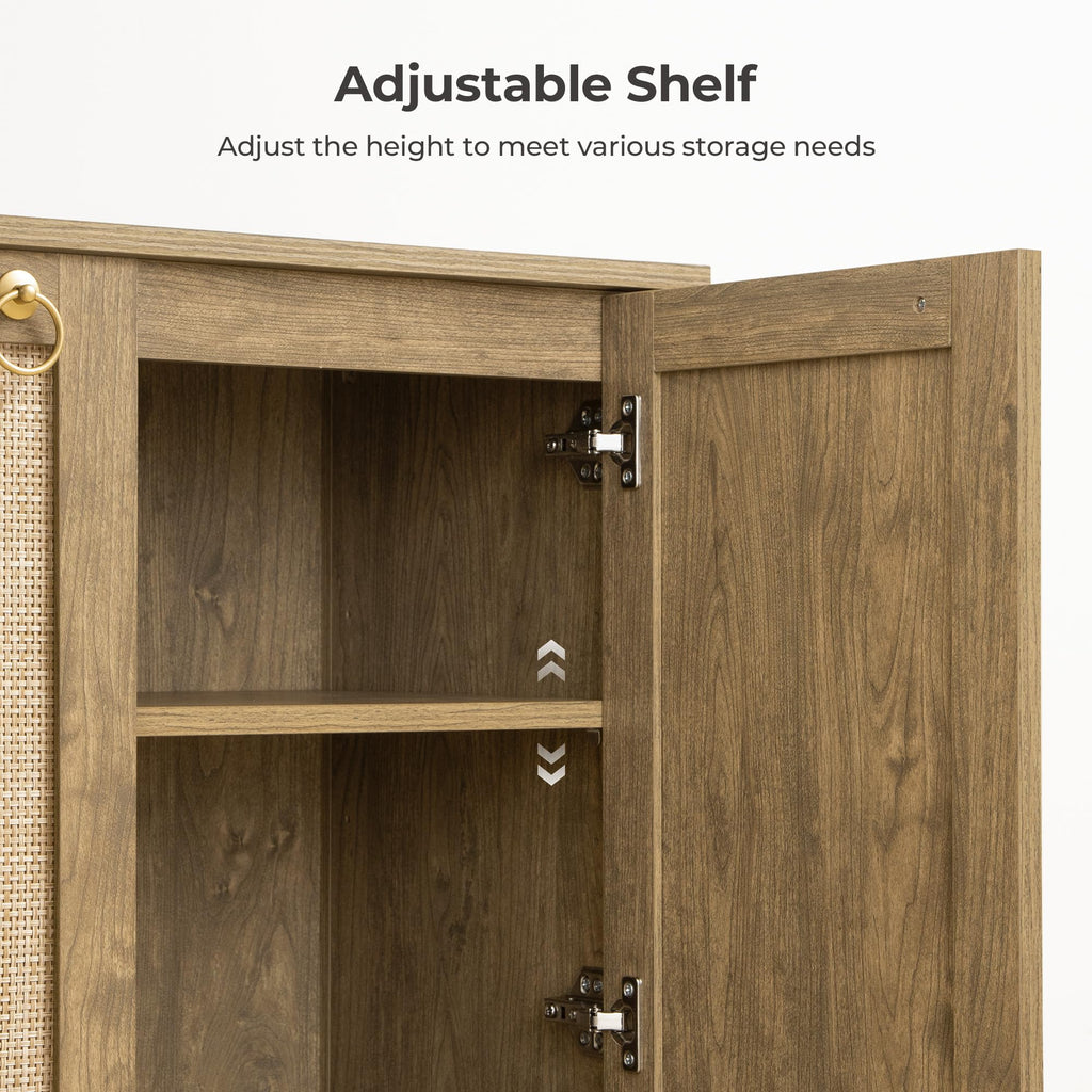 Boho Sideboard Buffet Cabinet with Rattan Doors, Storage Credenza