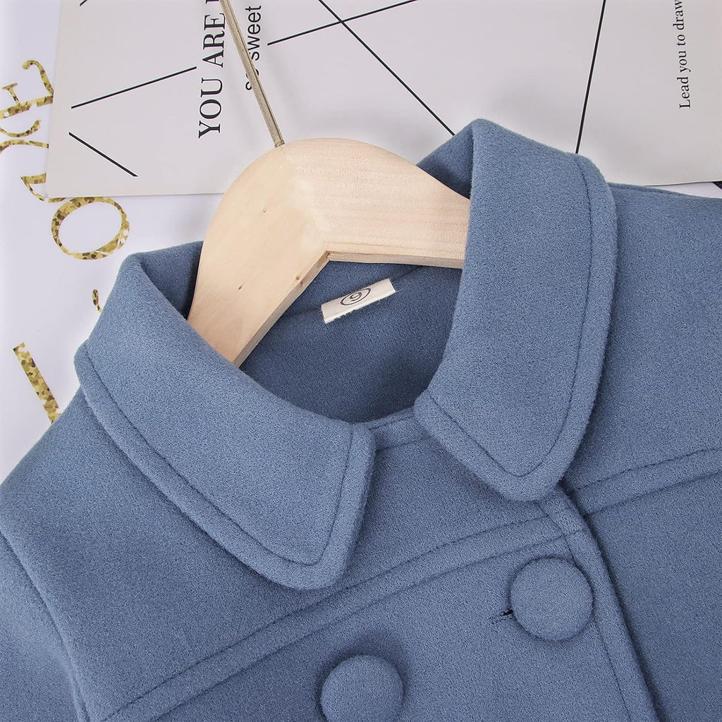Girls Dress Coat Kids Winter Warm Jacket Long Sleeve Button Trench Coat Pocket Long Peacoat Outerwear