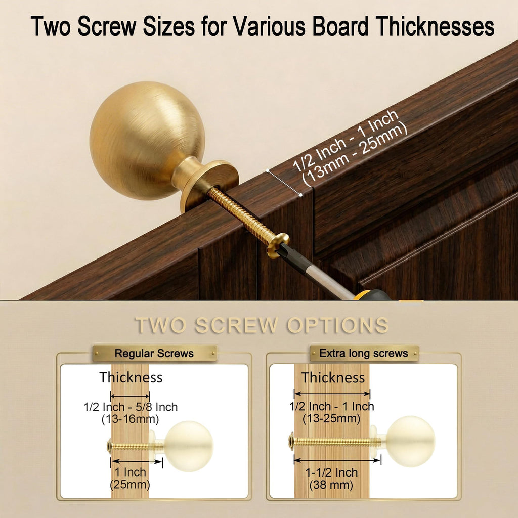 Brushed Brass Cabinet Knobs, Solid Brass Drawer 1-1/8"