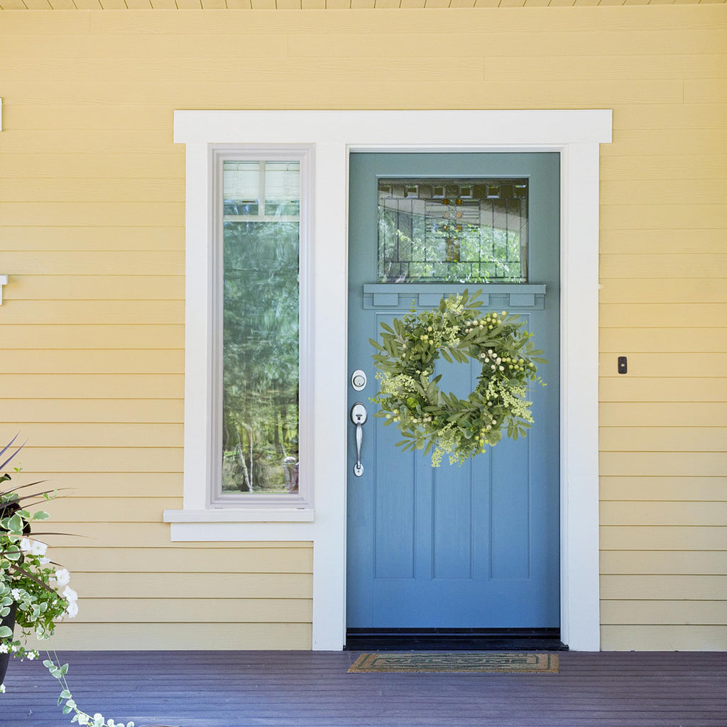 Green Eucalyptus Wreaths for Front Door Spring Summer Wreath with Eucalyptus Leaves, Olives Leaves, Mixed Berry for