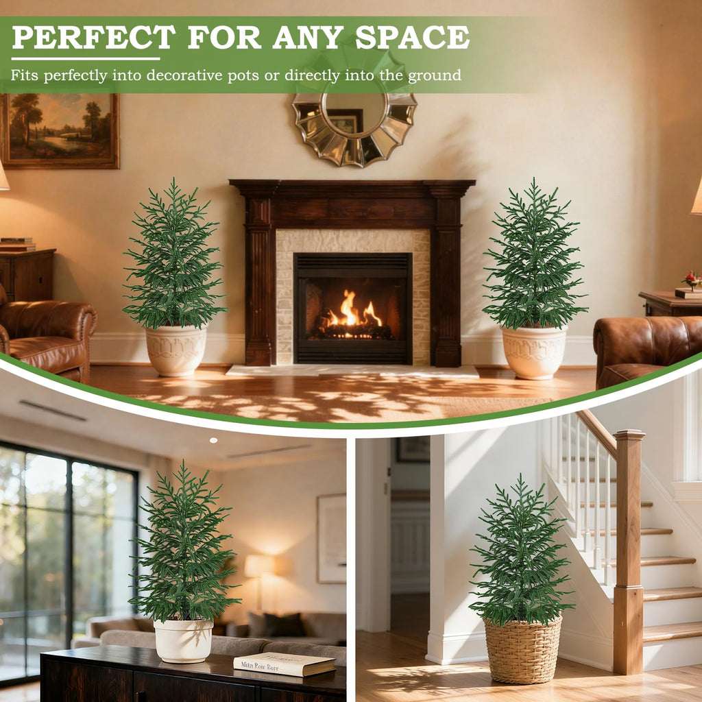 2PCS Faux Norfolk Pine Topiary Trees with Pot, 3FT UV-Anti Decor