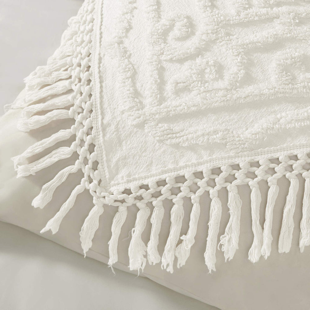 Chenille Tufted Off-White Twin Cotton Quilt Set, 2pc