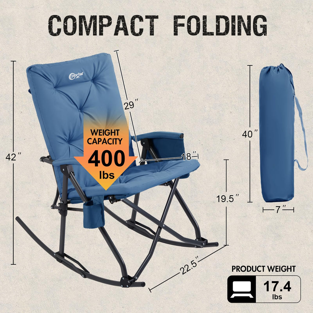 Thick Padded Folding Rocking Camping Chair Outdoor 400 LBS Blue