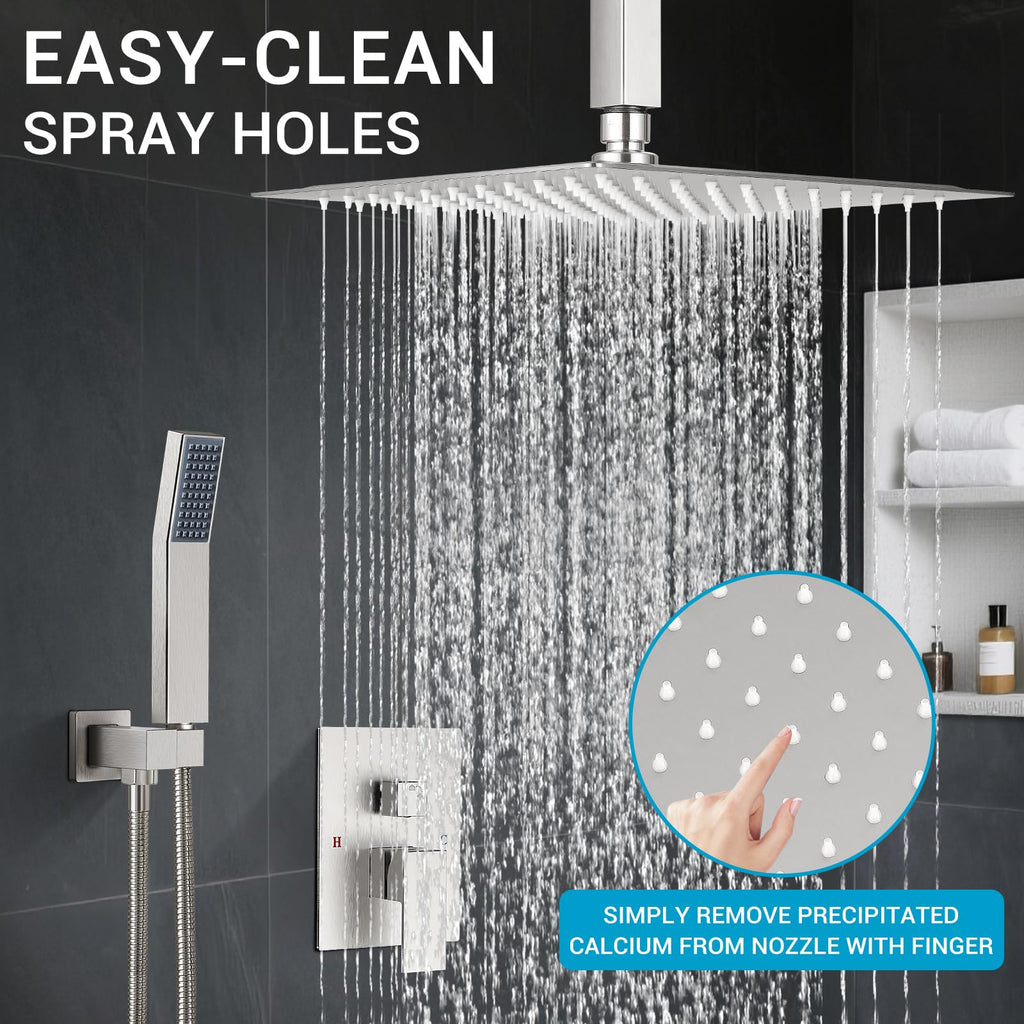 10" Square Ceiling Rain Shower Faucet Set, Brushed Nickel