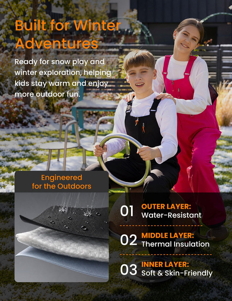 Kids Heated Insulated Snow Bib Overalls with Battery Pack Grey