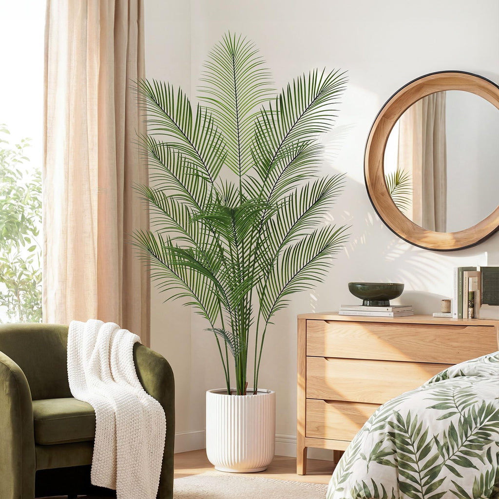 Artificial Golden Cane Palm Tree 6FT Tall Faux Palm Tree Fake Plants Faux Tropical Plant, UV Resistant & Maintenance