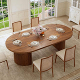 Extendable Round Dining Table for 4-8, 39in-77in Long Large Kitchen Table with Fluted Base, Space Saving Modern