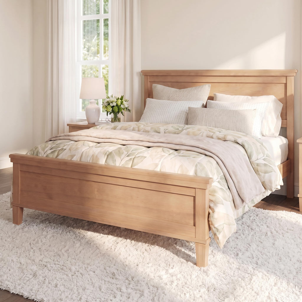 Wood Platform Bed Frame with Headboard, Farmhouse Style