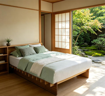 Japanese Platform Bed Frame with Wooden Slats, Easy Assembly